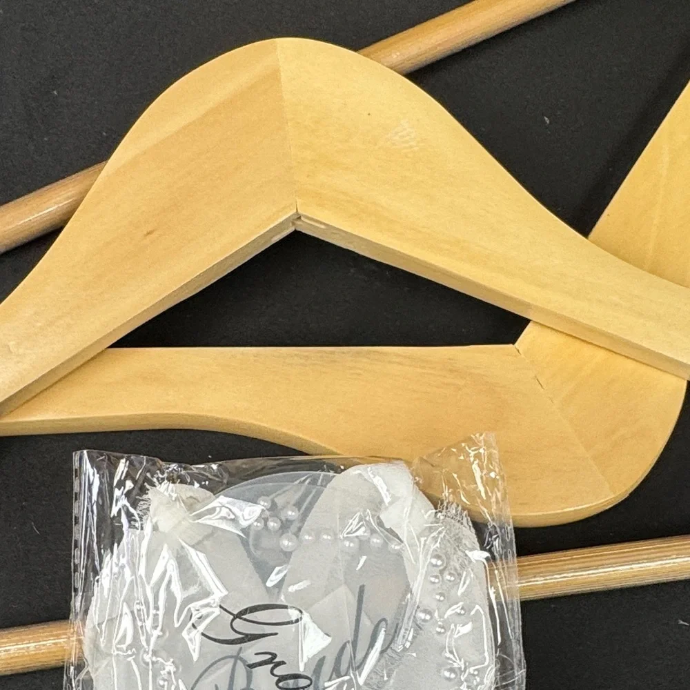 Bride and Groom Elegant Wooden Hangers Set with Silver Hooks hanging tags new